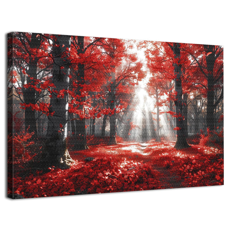 Fiery Red Fall Forest Canvas Art 12x16 high def print
