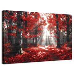 Fiery Red Fall Forest Canvas Art 12x16 high def print